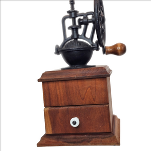 Vintage-Style Manual Coffee Grinder with Cast Iron Crank & Wooden Base Box